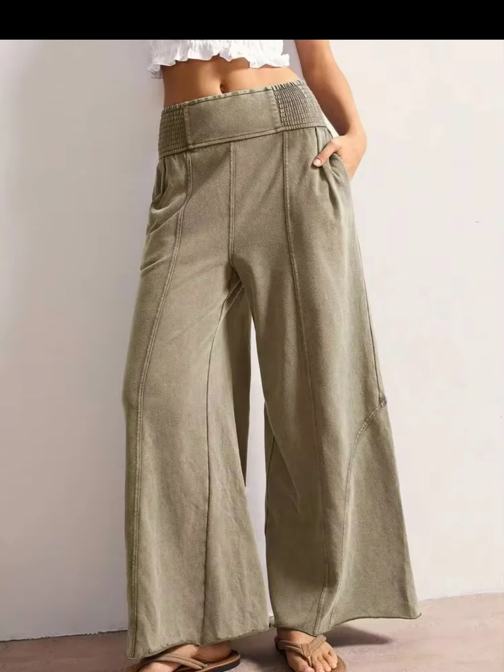 Bohemela Women's Solid Color Knit Loose Wide Leg Relaxed Fit Pants Women Pants